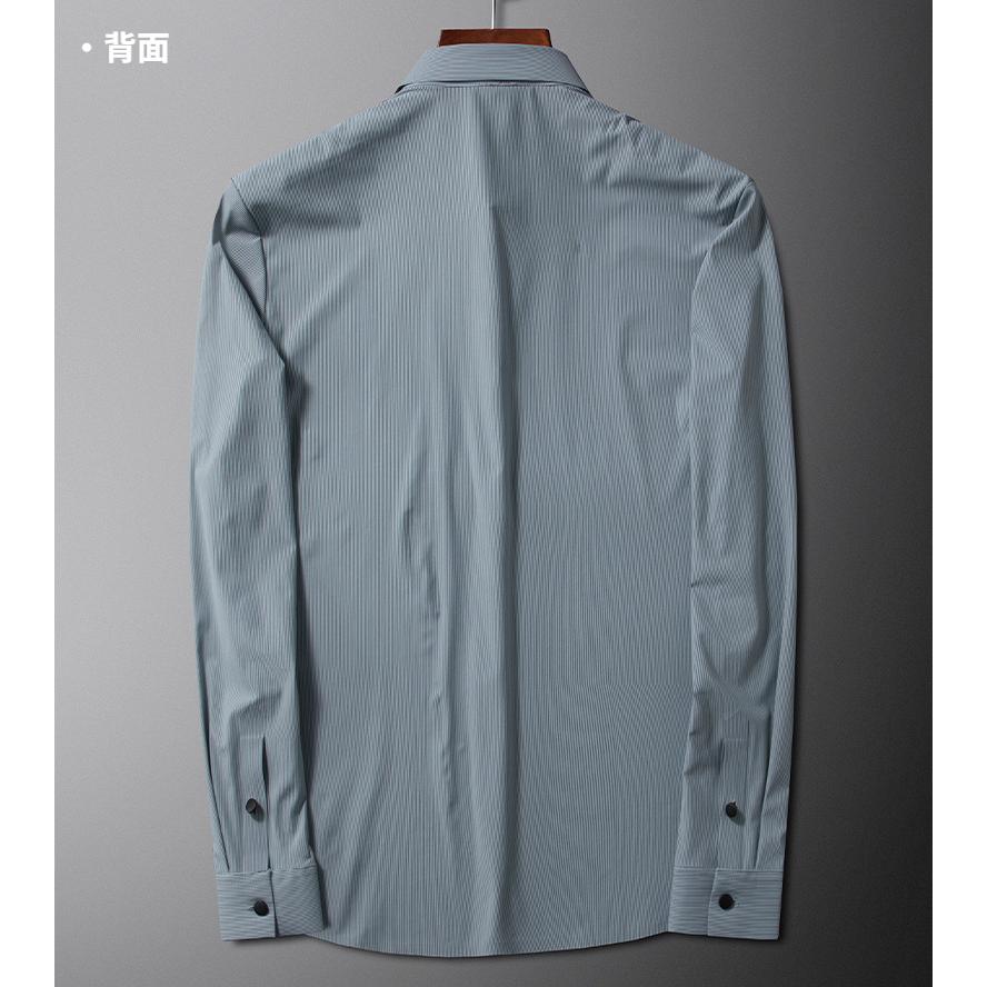ワイシャツ ドレスシャツ メンズ 長袖 ストライプシャツ ストレッチ ビジカジ 滑らかい 柔らかい ノーアイロン 形態安定 上質 スタイリッシュ プレゼント｜justmode｜16