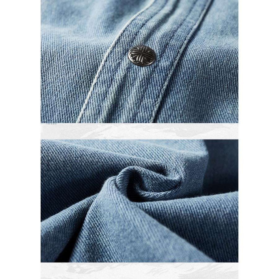 ウエスタンシャツ デニムシャツ メンズ 長袖 アメカジ おしゃれ 両ポケット ワークシャツ ユーズド加工 メンズシャツ シャツジャケット トップス | ホームアイホーム | 11