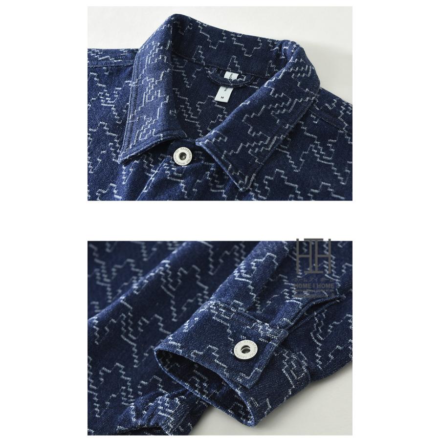 カバーオール メンズ 長袖 シャツジャケット デニム デニムジャケット 柄物 ワンポイント ポケット ミリタリーシャツ ワークシャツ 作業 カバーオールジャケット | ホームアイホーム | 09