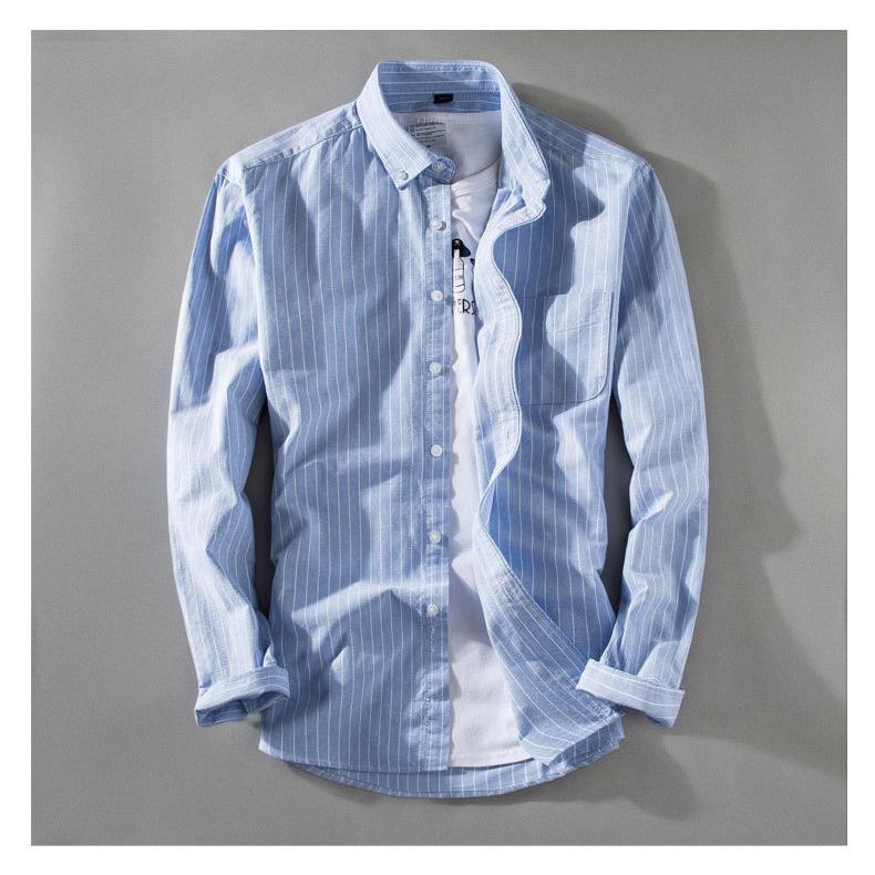 ストライプシャツ シャツ メンズ 長袖 ボタンダウンシャツ オックスフォードシャツ ビジネス ポケット付き ストライプ柄 通勤 通学 春服 秋服 トップス | ホームアイホーム | 09