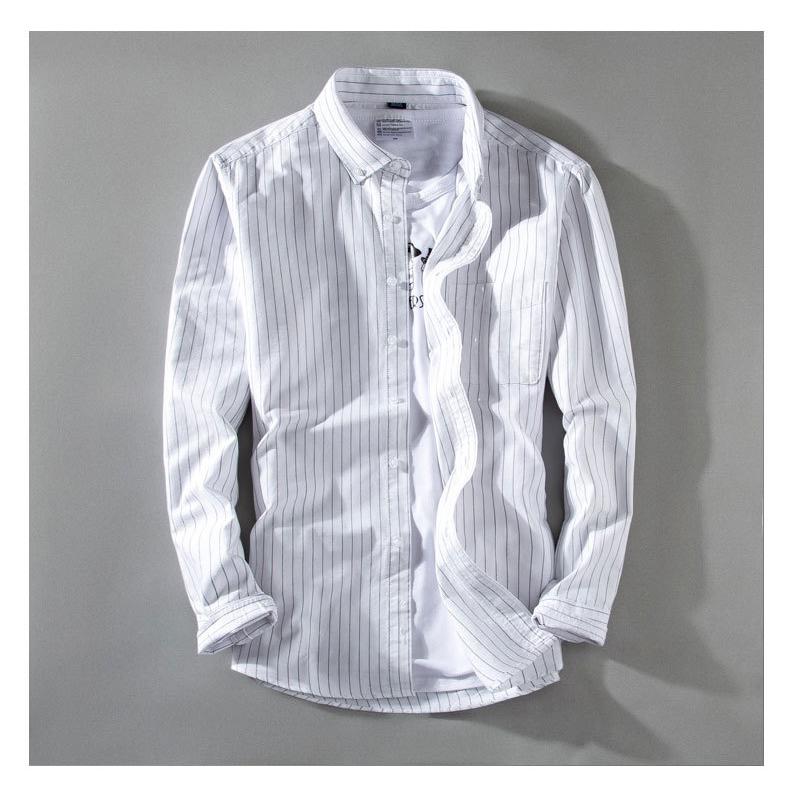 ストライプシャツ シャツ メンズ 長袖 ボタンダウンシャツ オックスフォードシャツ ビジネス ポケット付き ストライプ柄 通勤 通学 春服 秋服 トップス | ホームアイホーム | 10
