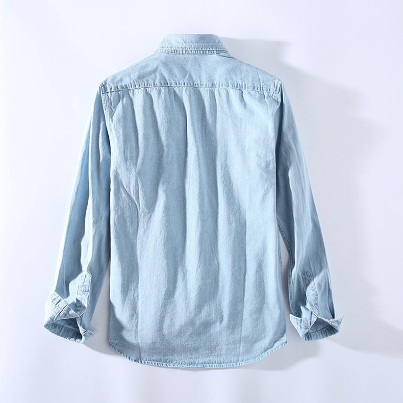 デニムシャツ ボタンダウンシャツ メンズ 長袖 無地 綿 100％ カジュアル ウォッシュ加工済み 柔らかい ポケット付き ダンガリーシャツ シャンブレーシャツ | ホームアイホーム | 06