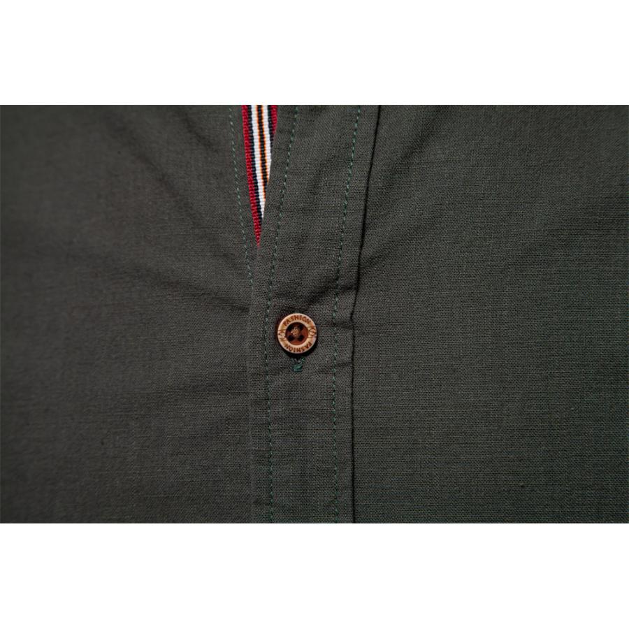 シャツ メンズ 長袖 リネン風 綿 バンドカラーシャツ おしゃれ 大きい ゆったり ビジネス スタンドカラー カジュアルシャツ メンズシャツ ライン ワンポイント | ホームアイホーム | 20