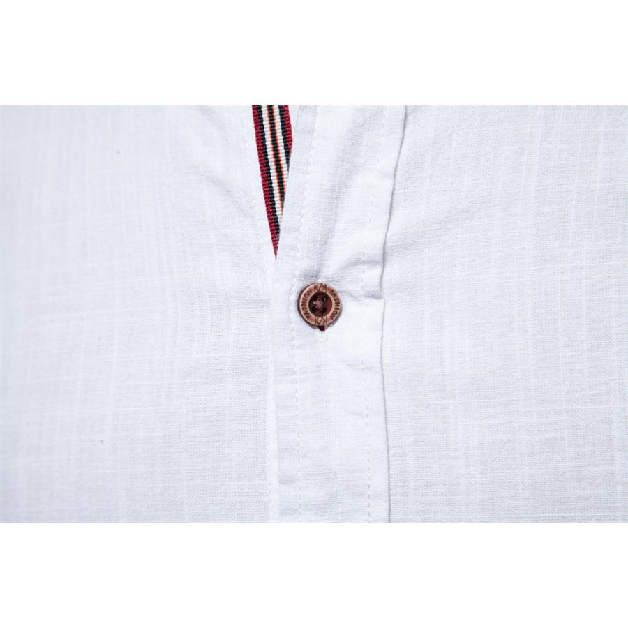 シャツ メンズ 長袖 リネン風 綿 バンドカラーシャツ おしゃれ 大きい ゆったり ビジネス スタンドカラー カジュアルシャツ メンズシャツ ライン ワンポイント | ホームアイホーム | 22