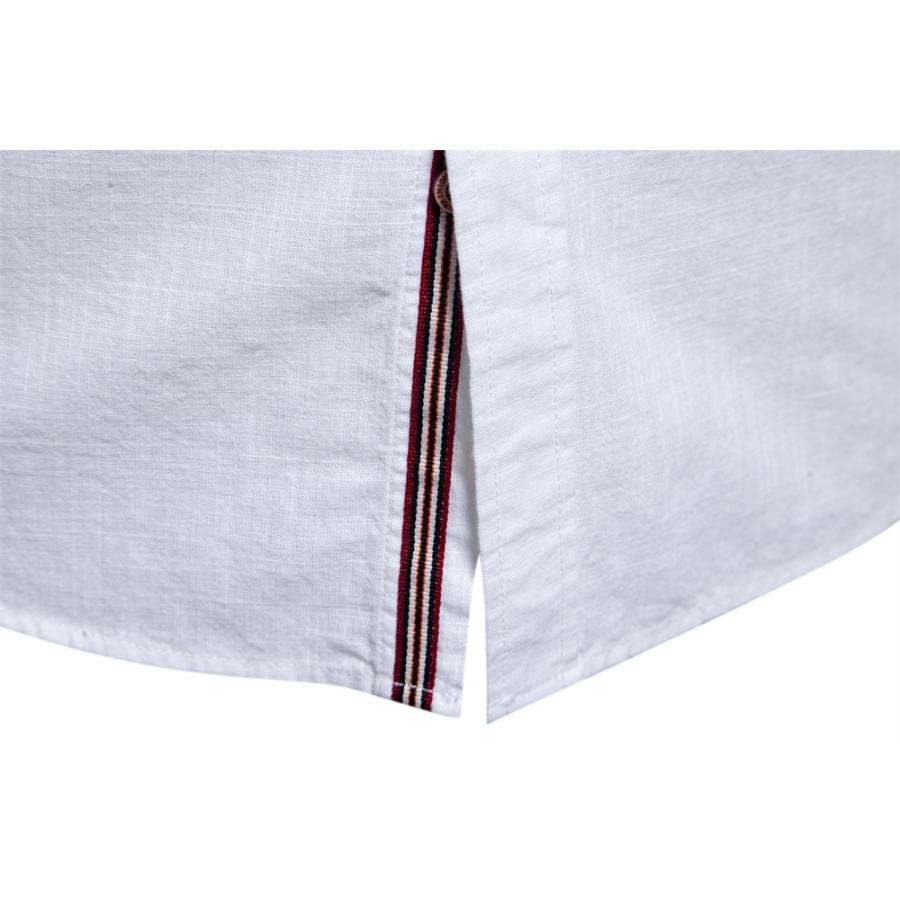 シャツ メンズ 長袖 リネン風 綿 バンドカラーシャツ おしゃれ 大きい ゆったり ビジネス スタンドカラー カジュアルシャツ メンズシャツ ライン ワンポイント | ホームアイホーム | 23