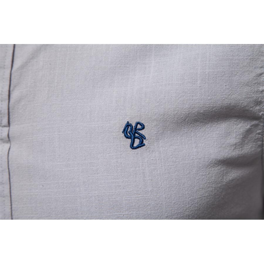 シャツ メンズ 長袖 リネン風 綿 バンドカラーシャツ おしゃれ 大きい ゆったり ビジネス スタンドカラー カジュアルシャツ メンズシャツ ライン ワンポイント | ホームアイホーム | 10