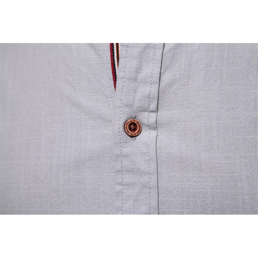 シャツ メンズ 長袖 リネン風 綿 バンドカラーシャツ おしゃれ 大きい ゆったり ビジネス スタンドカラー カジュアルシャツ メンズシャツ ライン ワンポイント | ホームアイホーム | 11