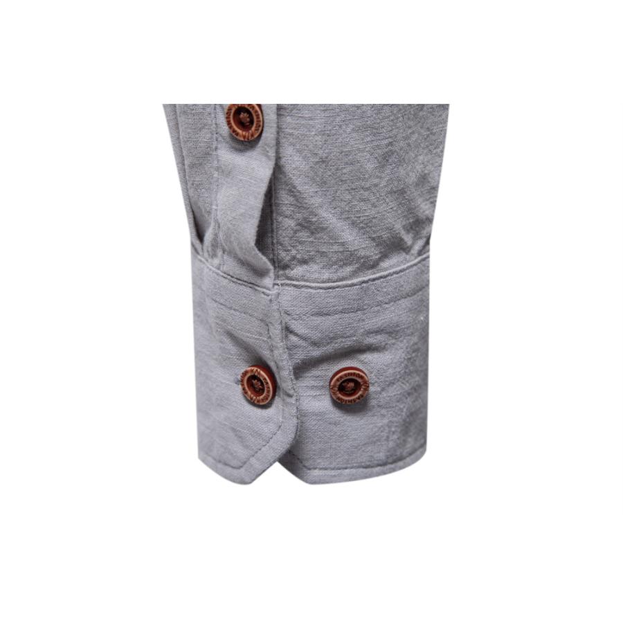 シャツ メンズ 長袖 リネン風 綿 バンドカラーシャツ おしゃれ 大きい ゆったり ビジネス スタンドカラー カジュアルシャツ メンズシャツ ライン ワンポイント | ホームアイホーム | 13