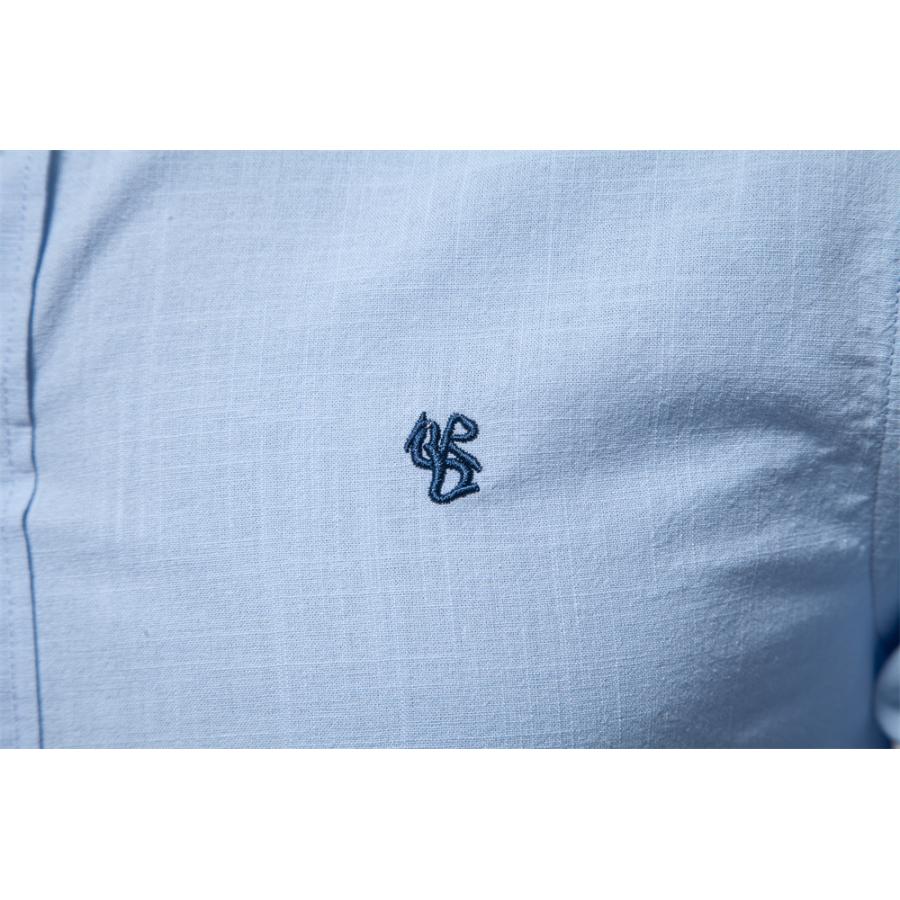 シャツ メンズ 長袖 リネン風 綿 バンドカラーシャツ おしゃれ 大きい ゆったり ビジネス スタンドカラー カジュアルシャツ メンズシャツ ライン ワンポイント | ホームアイホーム | 15