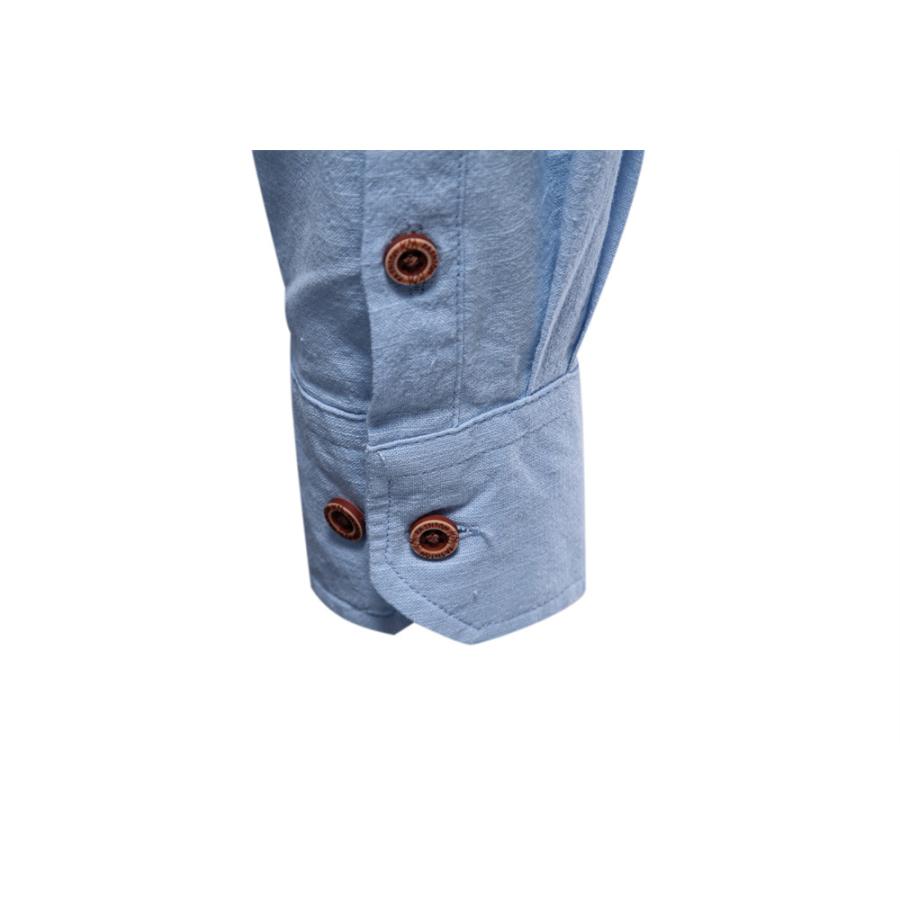 シャツ メンズ 長袖 リネン風 綿 バンドカラーシャツ おしゃれ 大きい ゆったり ビジネス スタンドカラー カジュアルシャツ メンズシャツ ライン ワンポイント | ホームアイホーム | 17