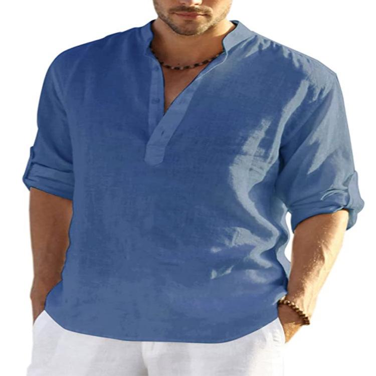 シャツ メンズ ワークシャツ カジュアルシャツ バンドカラーシャツ リネンシャツ 白シャツ メンズ 長袖 ヘンリーネック スタンドカラー 多色 シンプル｜justmode｜21