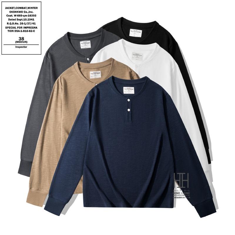 ヘンリーネックTシャツ tシャツ ヘビーウェイトtシャツ メンズ 長袖 スラブコットン 綿 100 無地 アメカジ おしゃれ キレイめ カットソー シンプル カジュアル | ホームアイホーム