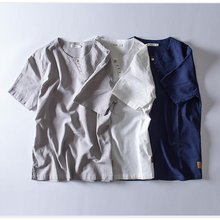 シャツ メンズ 半袖 リネンシャツ ヘンリーネック 無地 白シャツ 夏 バンドカラー プルオーバーシャツ カジュアルシャツ Dcs15 Justmode 通販 Yahoo ショッピング