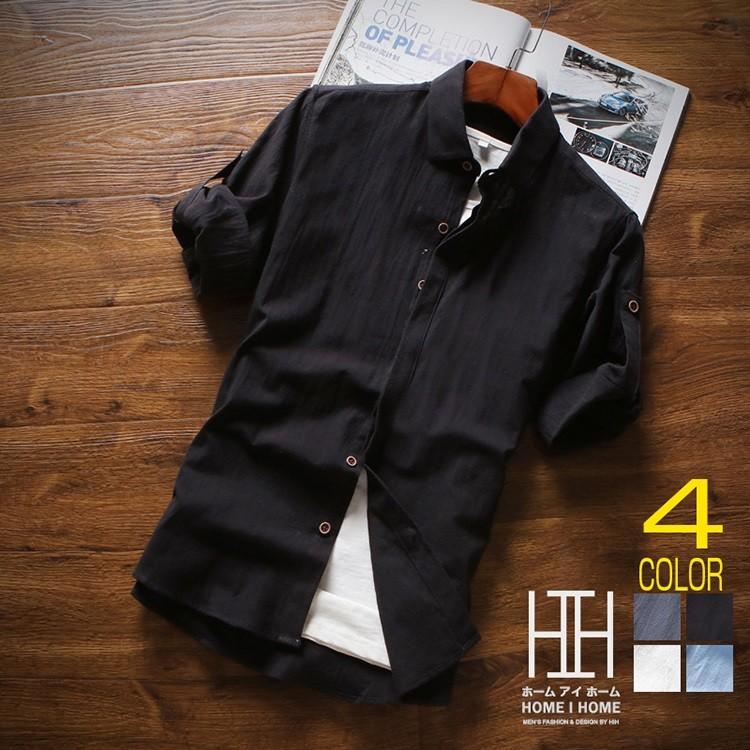 白シャツ カジュアルシャツ メンズ 無地 七分袖 綿100 春夏 ロールアップ カジュアル レギュラーカラー 新作 Dcs Justmode 通販 Yahoo ショッピング