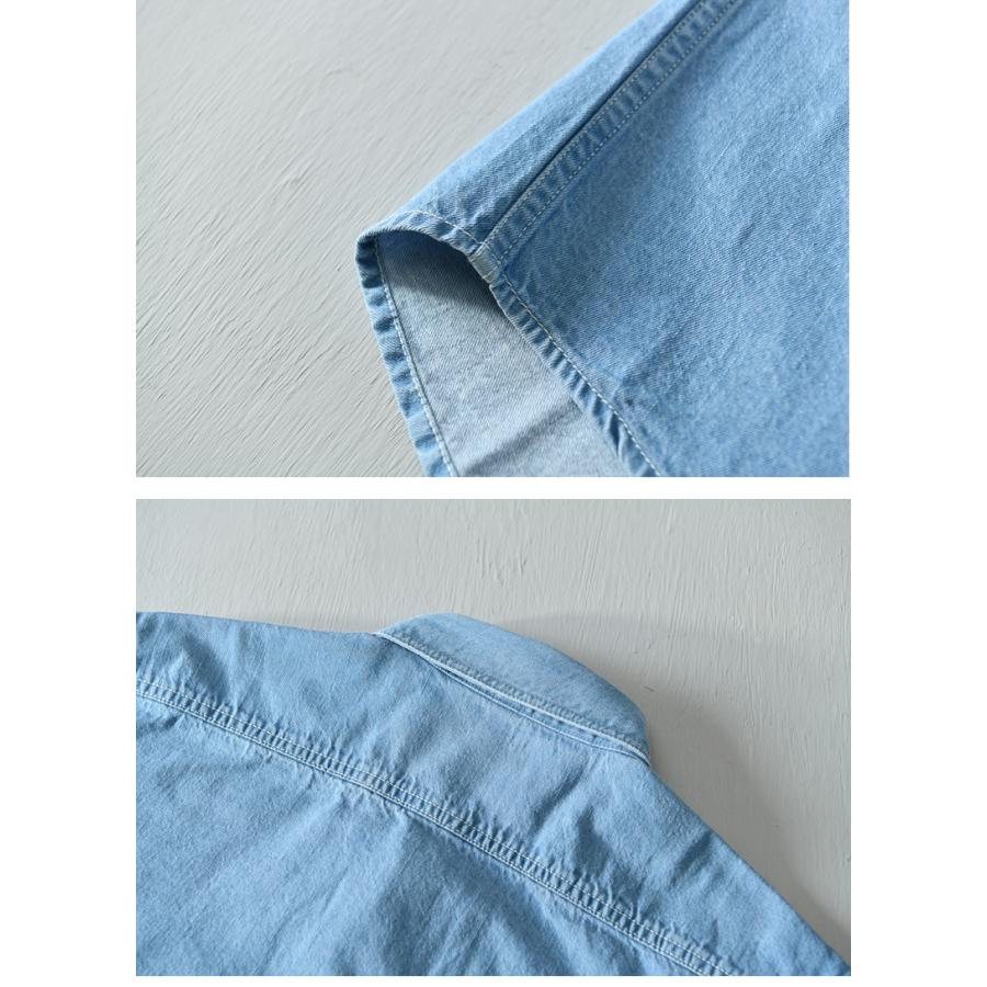 シャツ メンズ メンズシャツ 半袖シャツ ワークシャツ 夏服 半袖 デニムシャツ ポケット付き マーク ユーズド加工 柔らかい 綿100％ カジュアルシャツ トップス | ホームアイホーム | 22