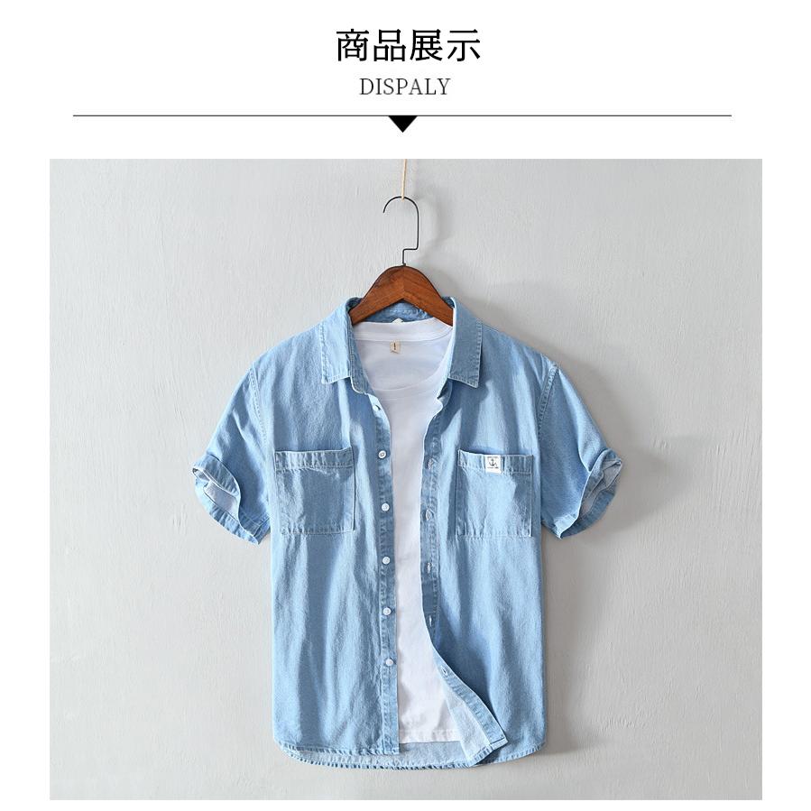 シャツ メンズ メンズシャツ 半袖シャツ ワークシャツ 夏服 半袖 デニムシャツ ポケット付き マーク ユーズド加工 柔らかい 綿100％ カジュアルシャツ トップス | ホームアイホーム | 06