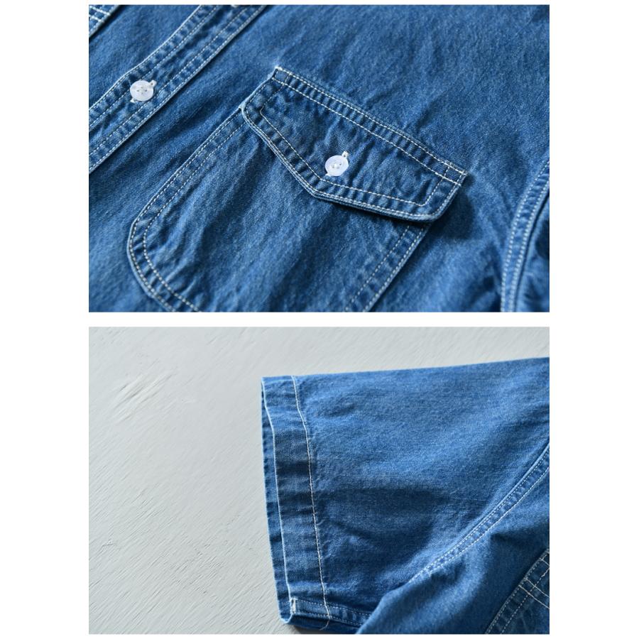 シャツ メンズ メンズシャツ 半袖シャツ ワークシャツ 夏服 半袖 デニムシャツ ポケット付き マーク ユーズド加工 柔らかい 綿100％ カジュアルシャツ トップス | ホームアイホーム | 24