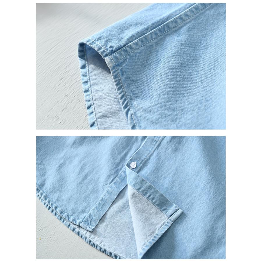 シャツ メンズ メンズシャツ 半袖シャツ ワークシャツ 夏服 半袖 デニムシャツ ポケット付き マーク ユーズド加工 柔らかい 綿100％ カジュアルシャツ トップス | ホームアイホーム | 11