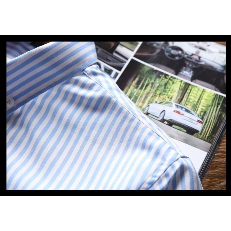 2枚目半額 セール カジュアルシャツ ストライプシャツ メンズ 七分袖 ボタンダウンシャツ ストライプ柄 カジュアル 薄手 形態安定加工 スリム 春夏 | ホームアイホーム | 18