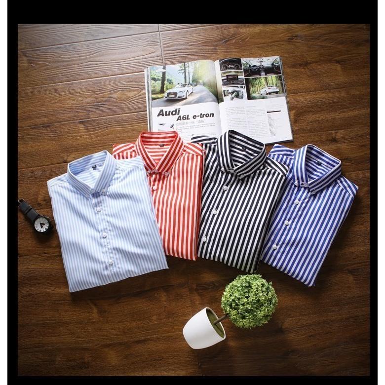 2枚目半額 セール カジュアルシャツ ストライプシャツ メンズ 七分袖 ボタンダウンシャツ ストライプ柄 カジュアル 薄手 形態安定加工 スリム 春夏 | ホームアイホーム | 24