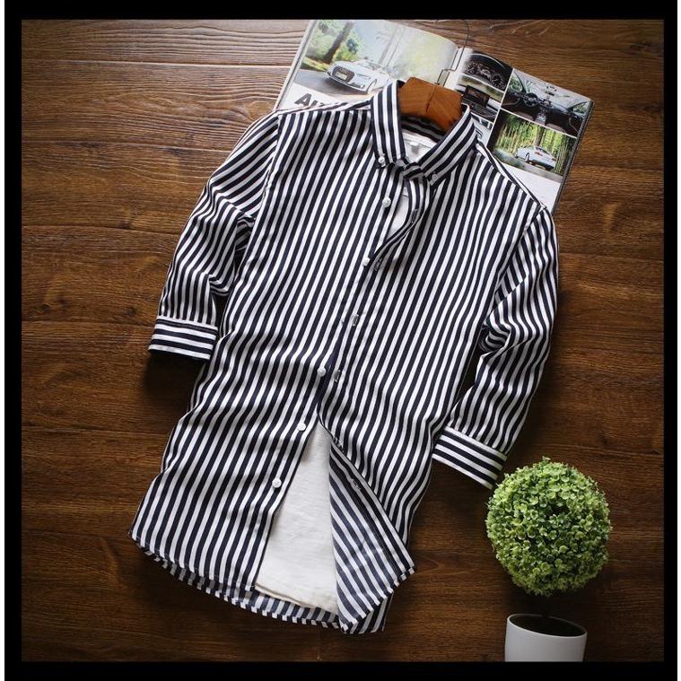 2枚目半額 セール カジュアルシャツ ストライプシャツ メンズ 七分袖 ボタンダウンシャツ ストライプ柄 カジュアル 薄手 形態安定加工 スリム 春夏 | ホームアイホーム | 08