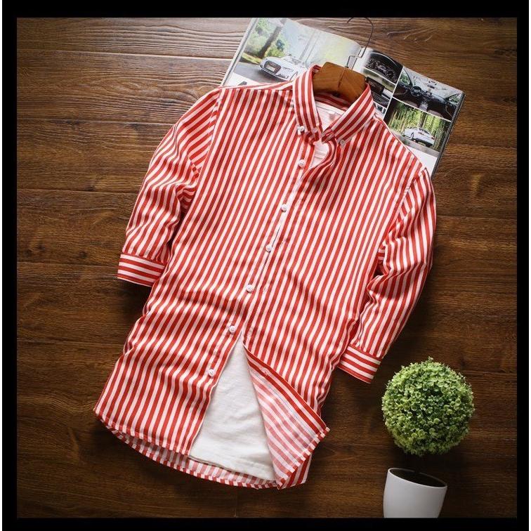 2枚目半額 セール カジュアルシャツ ストライプシャツ メンズ 七分袖 ボタンダウンシャツ ストライプ柄 カジュアル 薄手 形態安定加工 スリム 春夏 | ホームアイホーム | 09