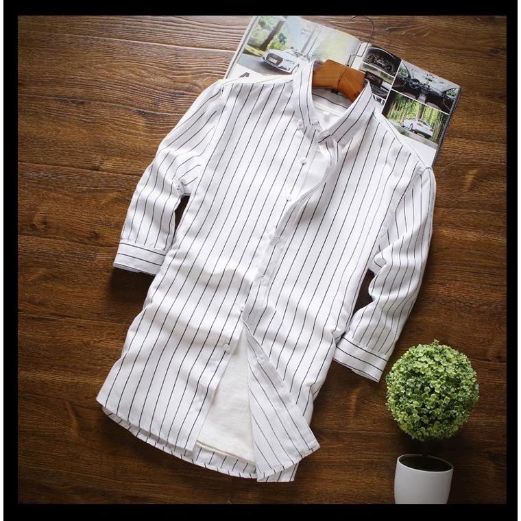 2枚目半額 セール カジュアルシャツ ストライプシャツ メンズ 七分袖 ボタンダウンシャツ ストライプ柄 カジュアル 薄手 形態安定加工 スリム 春夏 | ホームアイホーム | 11