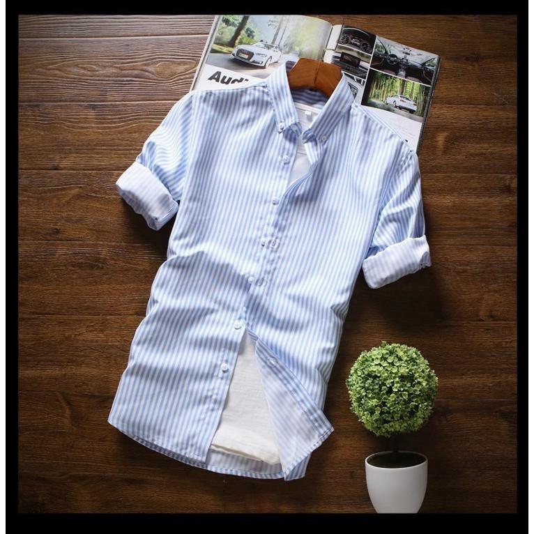 2枚目半額 セール カジュアルシャツ ストライプシャツ メンズ 七分袖 ボタンダウンシャツ ストライプ柄 カジュアル 薄手 形態安定加工 スリム 春夏 | ホームアイホーム | 14