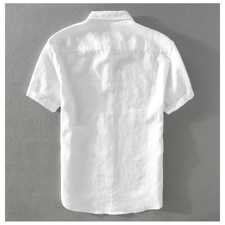 半袖シャツ 白シャツ カジュアルシャツ リネンシャツ メンズ 半袖 無地 シンプル 100％亜麻 リネン きれいめ 羽織り 通気 涼しい ホワイト 白 紺 トップス | ホームアイホーム | 08