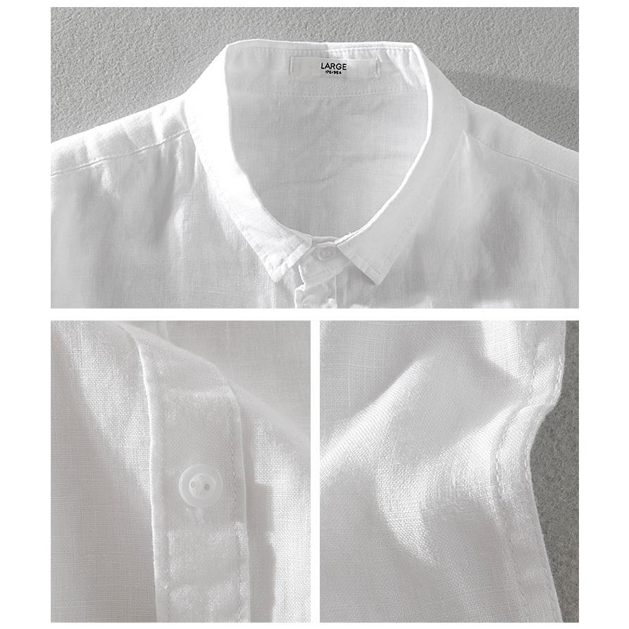 半袖シャツ 白シャツ カジュアルシャツ リネンシャツ メンズ 半袖 無地 シンプル 100％亜麻 リネン きれいめ 羽織り 通気 涼しい ホワイト 白 紺 トップス | ホームアイホーム | 09