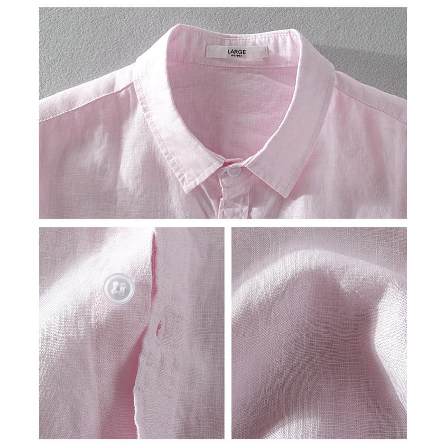 半袖シャツ 白シャツ カジュアルシャツ リネンシャツ メンズ 半袖 無地 シンプル 100％亜麻 リネン きれいめ 羽織り 通気 涼しい ホワイト 白 紺 トップス | ホームアイホーム | 11