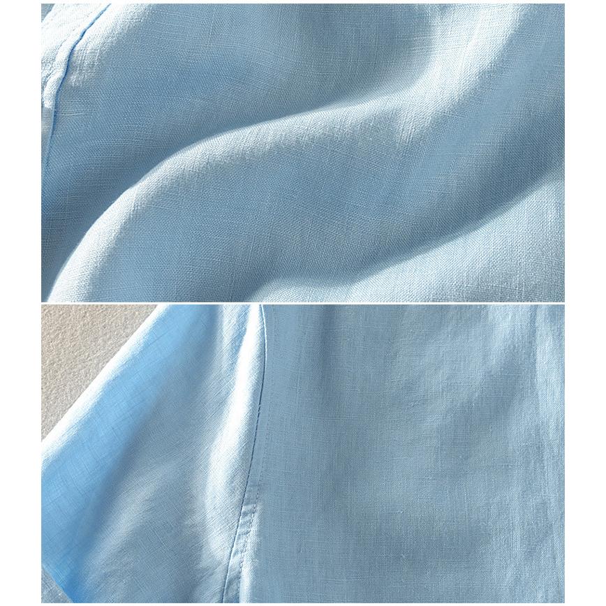 半袖シャツ 白シャツ カジュアルシャツ リネンシャツ メンズ 半袖 無地 シンプル 100％亜麻 リネン きれいめ 羽織り 通気 涼しい ホワイト 白 紺 トップス | ホームアイホーム | 13