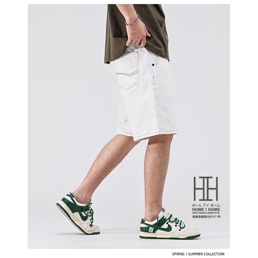 ハーフパンツ メンズ デニム 膝丈 五分丈 デニムパンツ ホワイトジーンズ 白 ショートパンツ 短パン ゆったり ルーズ 涼しい 爽快 爽やか 春 夏 大きいサイズ | ホームアイホーム | 09