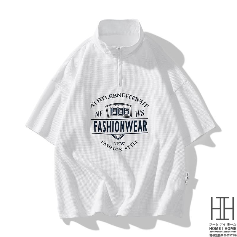 IZREEL スタンドカラー ホワイトポロシャツ 黒襟 裾リブ サイズ L IZREEL スタンドカラー ホワイトポロシャツ 黒襟 裾リブ サイズ L