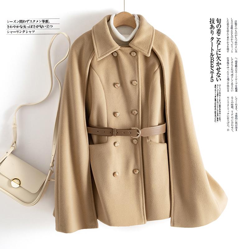 ピンコ フリンジポンチョコート ベルト付き ビックシルエット ダブル キャメル ピンコ フリンジポンチョコート ベルト付き ビックシルエット ダブル