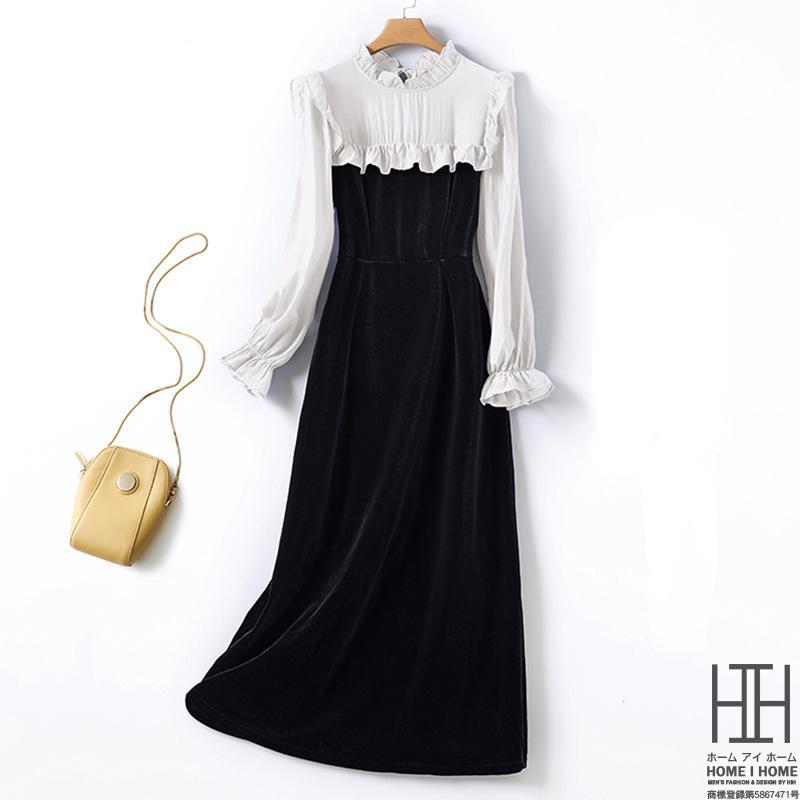 ホームアイホーム 高級感溢れるベルベット素材のロング丈ワンピース