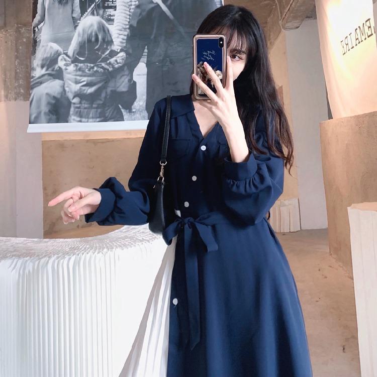 ホームアイホーム ワンピース ベルト付き 脚長効果 ハイウエスト