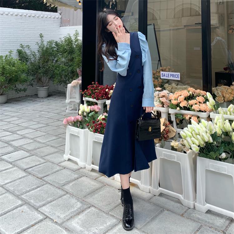 ホームアイホーム ロング ワンピース Aライン フリル 長袖 レディース