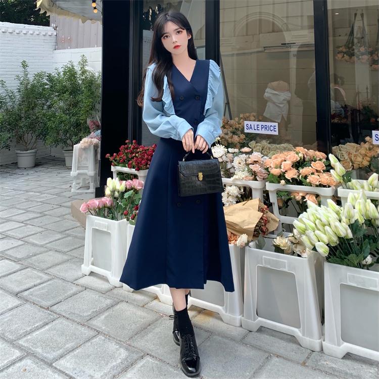 ホームアイホーム ロング ワンピース Aライン フリル 長袖 レディース