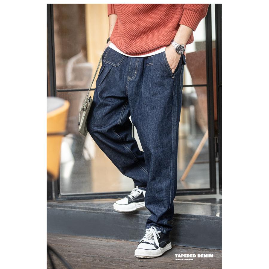 デニムパンツ テーパードパンツ メンズ イージーパンツ ジーンズ ウエストゴム おしゃれ カジュアル アウトドア キャンプ ウォッシュ加工 ストリート アメカジ ホームアイホーム デニムパンツ テーパードパンツ メンズ イージー