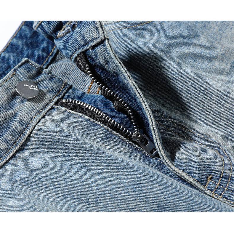 ホームアイホーム ダメージデニムパンツ ストレート ジーンズ メンズ