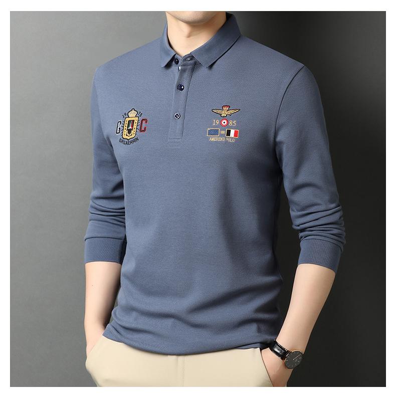 ポロシャツ メンズ 長袖 ミリタリー 刺繍入り ワッペン付き ゴルフ