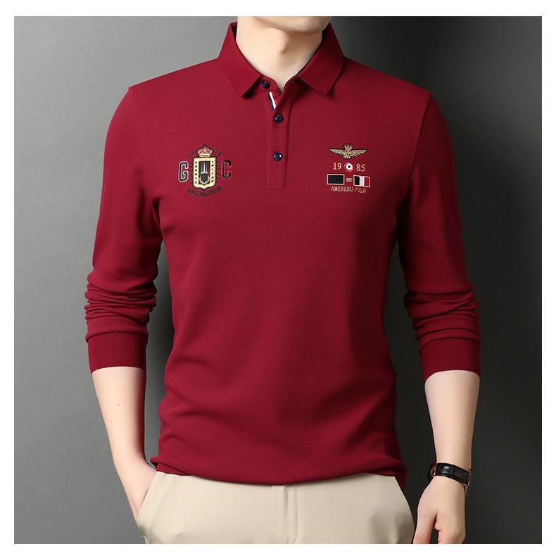 ポロシャツ メンズ 長袖 ミリタリー 刺繍入り ワッペン付き ゴルフ