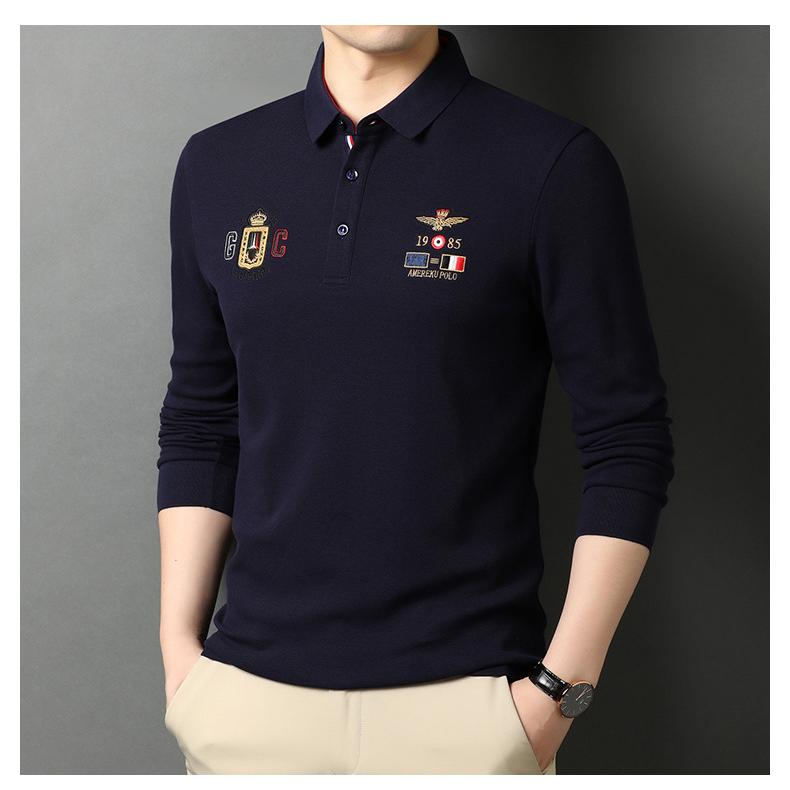 ポロシャツ メンズ 長袖 ミリタリー 刺繍入り ワッペン付き ゴルフ