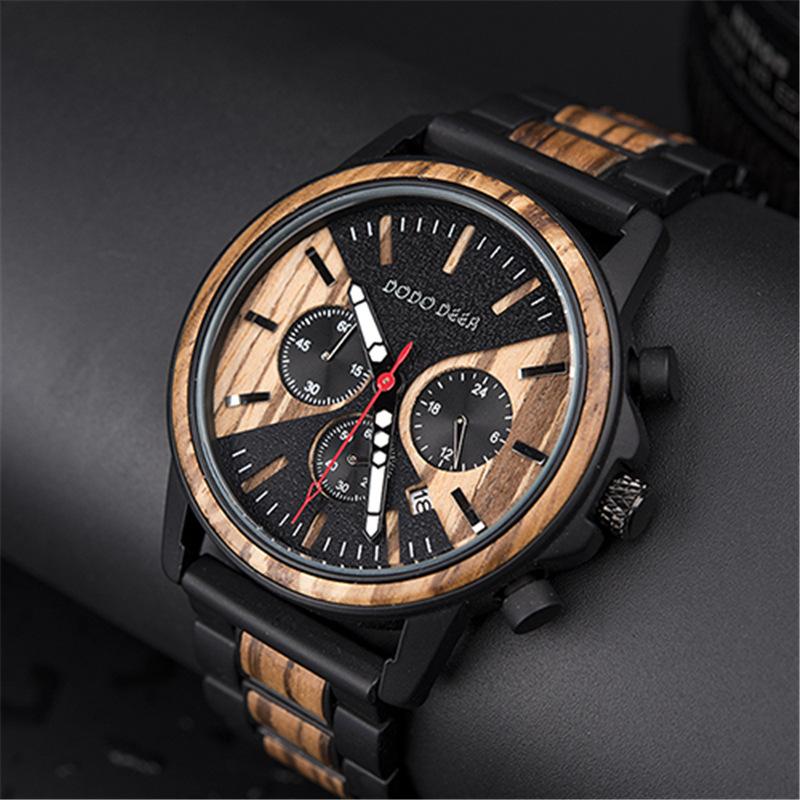 メンズ 腕時計 クォーツ腕時計 24時間表示 ウォッチ 日付表示付き 腕時計 夜光 メンズ 木製 ギフト メンズ腕時計 ビジネス アクセサリー｜justmode｜05