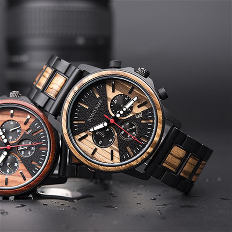 メンズ 腕時計 クォーツ腕時計 24時間表示 ウォッチ 日付表示付き 腕時計 夜光 メンズ 木製 ギフト メンズ腕時計 ビジネス アクセサリー｜justmode｜07
