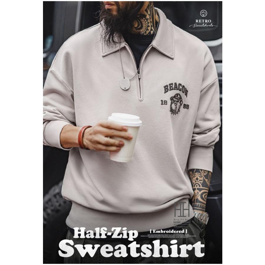 ホームアイホーム ポロ ハーフジップ スウェット メンズ 長袖