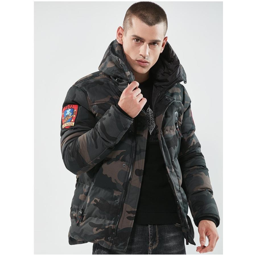 中綿コート メンズ ミリタリー風 迷彩柄 配色 ワッペン付き ボリュームネック 保温 ジャケット 在庫あり 即出荷可