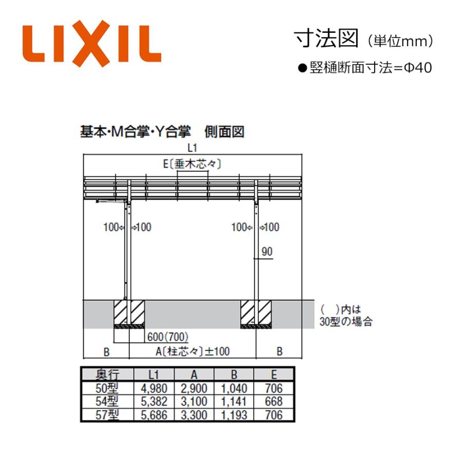 ネスカ R 1台用 W7692×L4980 25・25・25-50型 M+Y合掌 積雪20cm 風速38m カーポート LIXIL｜justnet｜06