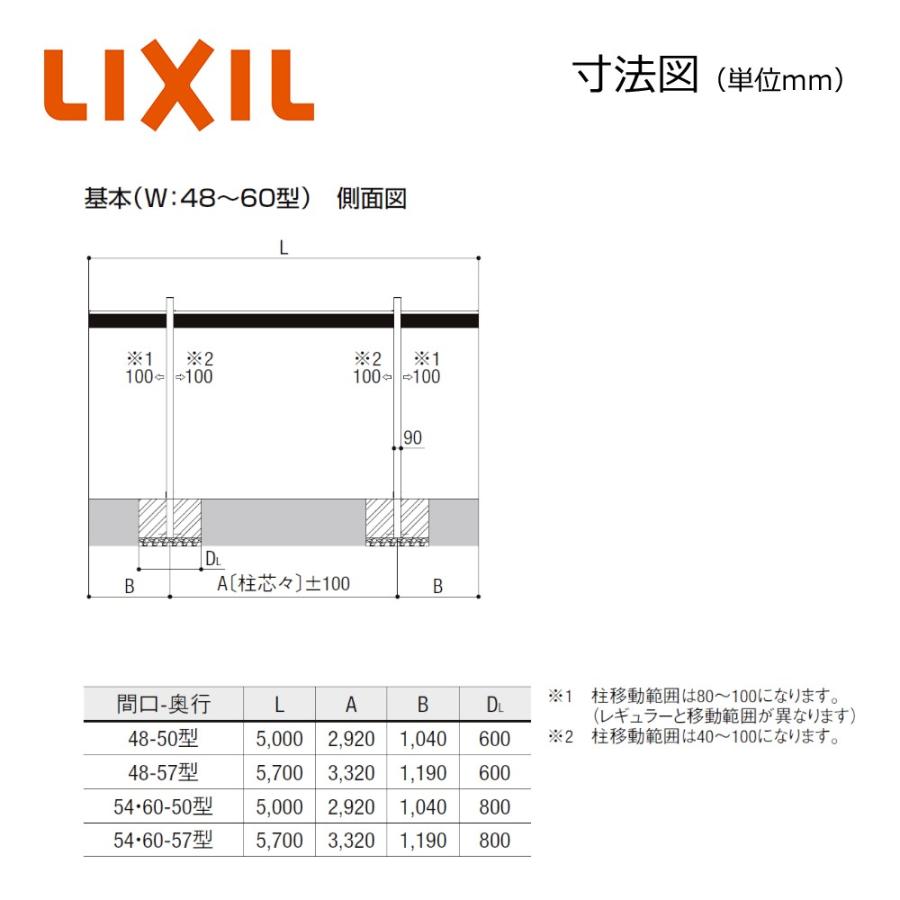 LIXIL（リクシル） カーポートSC 2台用 W4808×L5700 48-57型 H28柱(H28